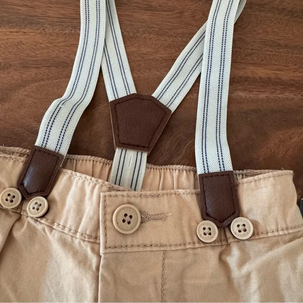 OshKosh B'gosh Baby Boy Suspender Shorts and Striped Button Bodysuit. 6 Months